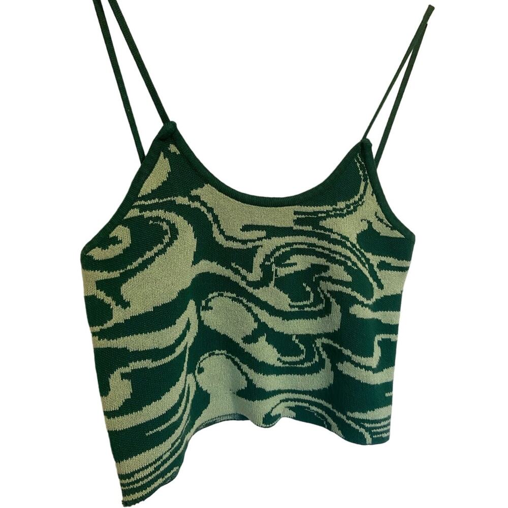 Cider Women's Size Medium Green Swirl Strappy Crop Top